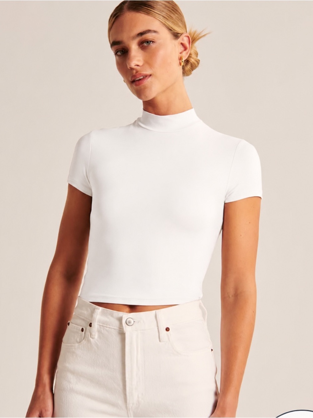 Abercrombie & Fitch Short-Sleeve Sleek Seamless Fabric Mockneck Top - White - XL